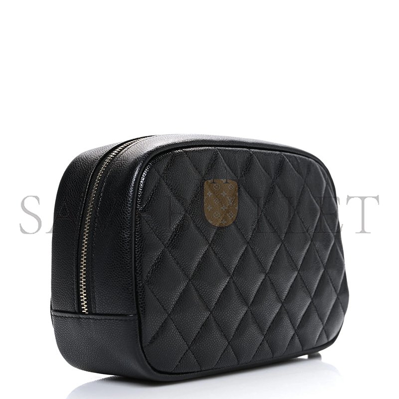 CHANEL CAVIAR QUILTED POUCH COSMETIC CASE GOLD HARDWARE (18.5*11*6cm)